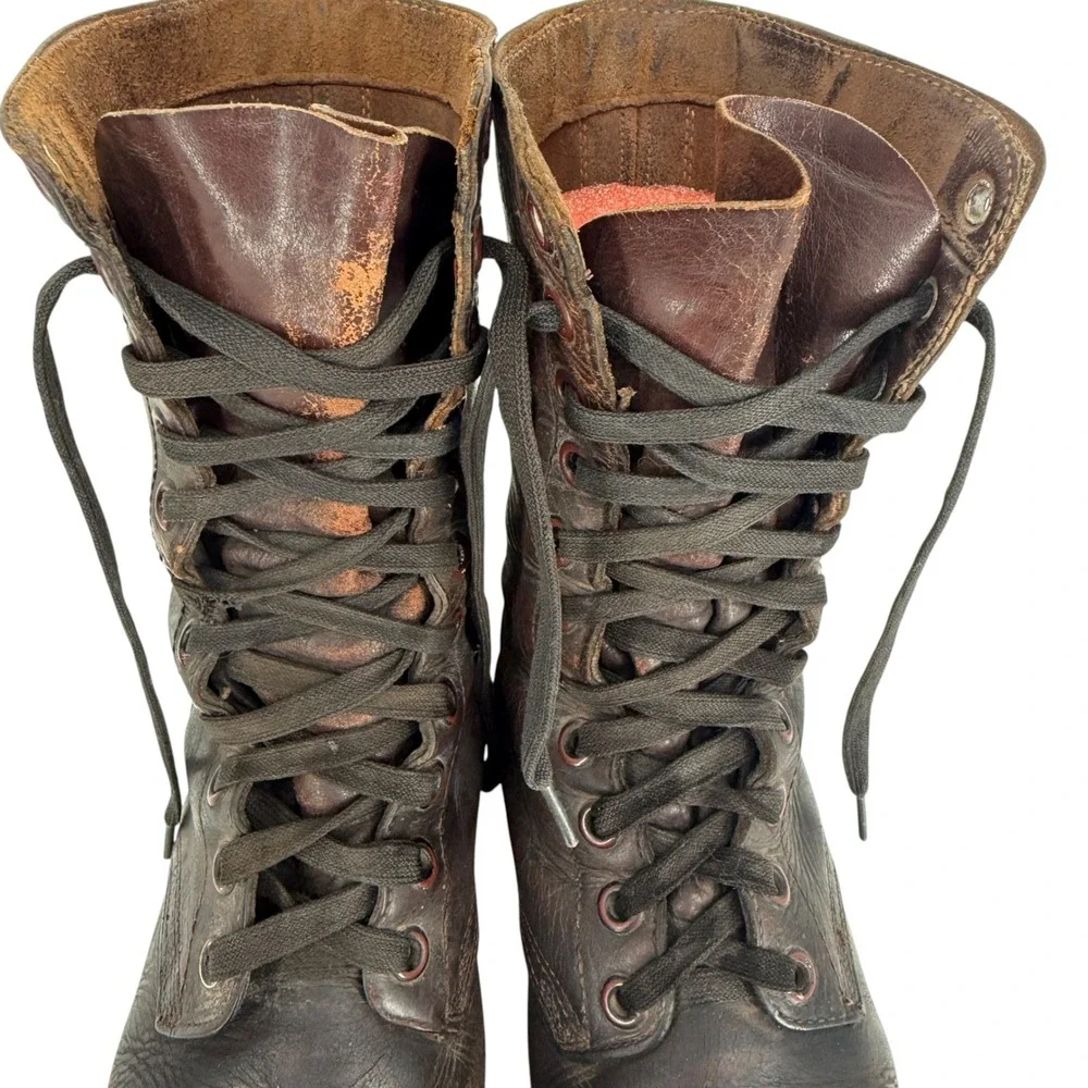 Vintage 60s Brown Leather Paratrooper Jump Boots Size 9 Cap Toe Military Combat